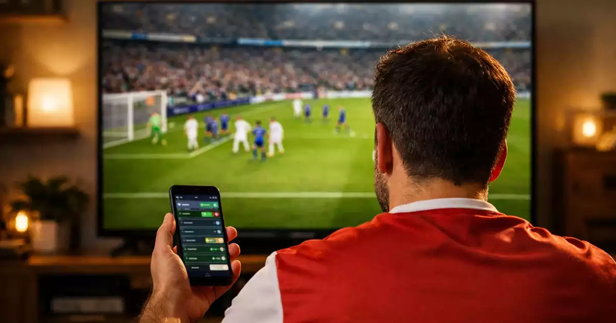 Aficionado analizando diferentes opciones de apuestas en un partido de fútbol