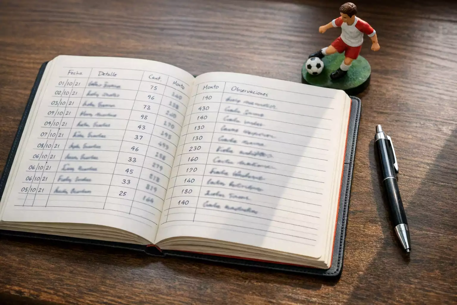 Cuaderno con registro detallado de historial de apuestas deportivas