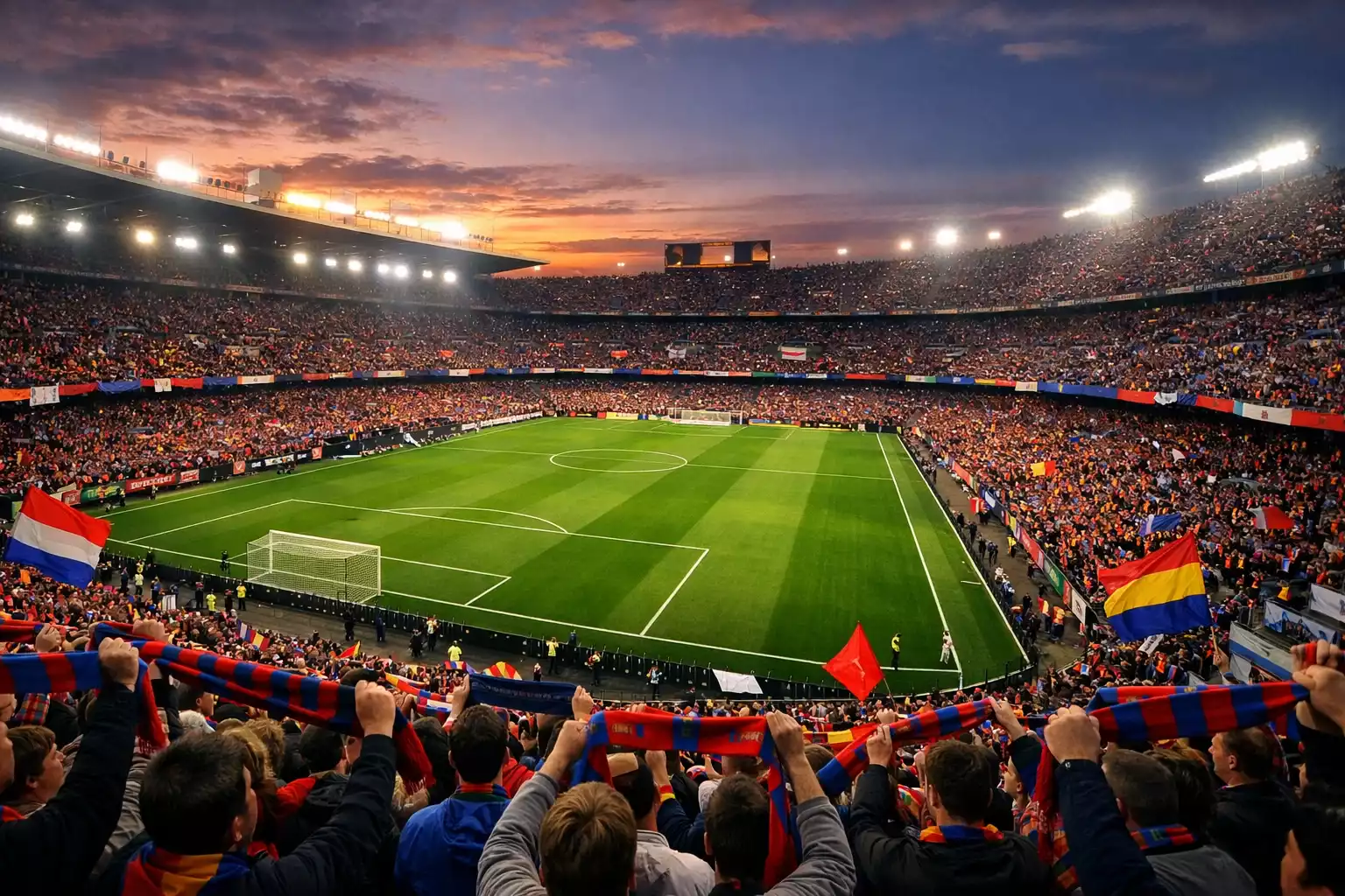 Vista panorámica de un estadio de fútbol antes de un derbi importante