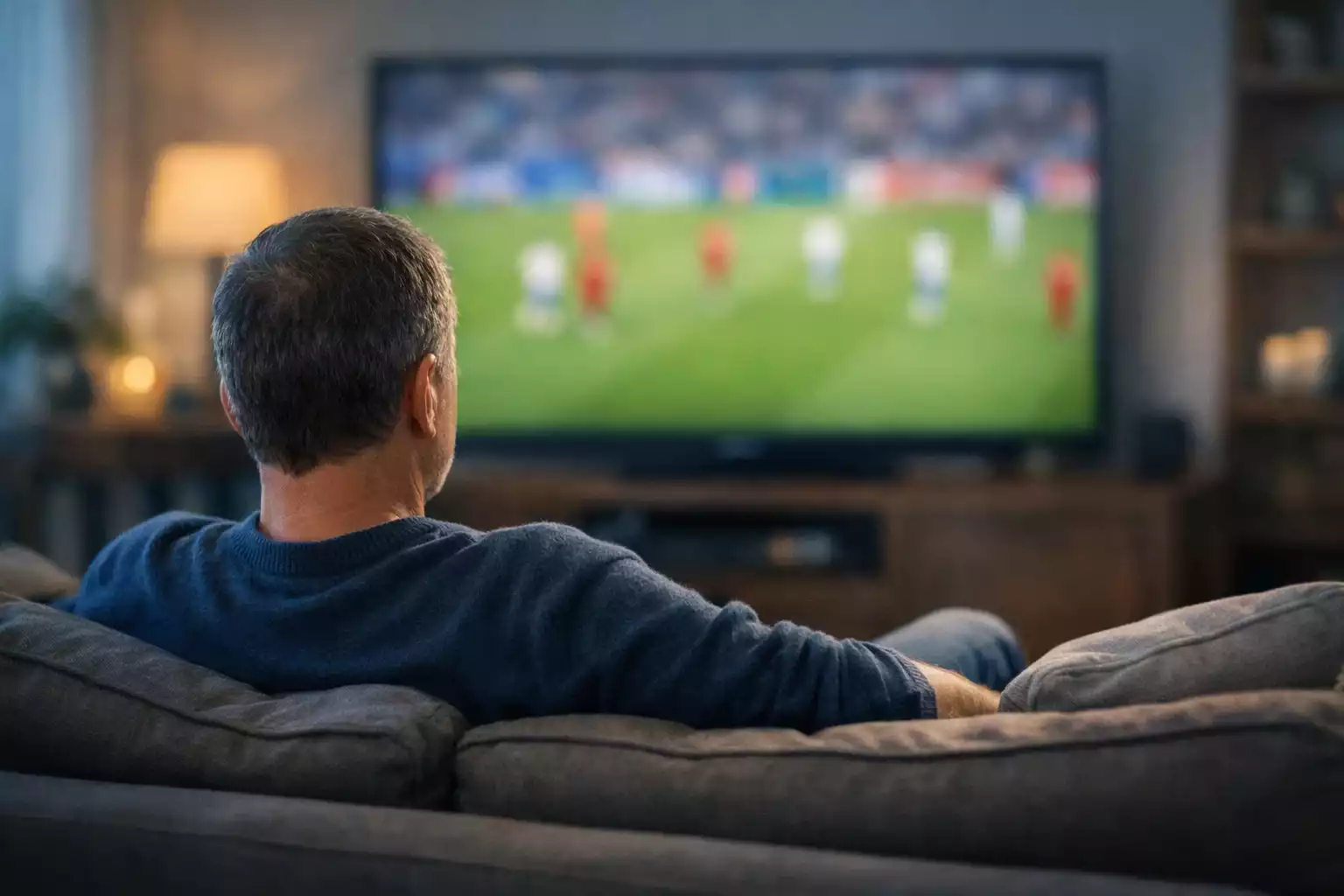 Persona manteniendo la calma mientras ve un partido de fútbol tenso