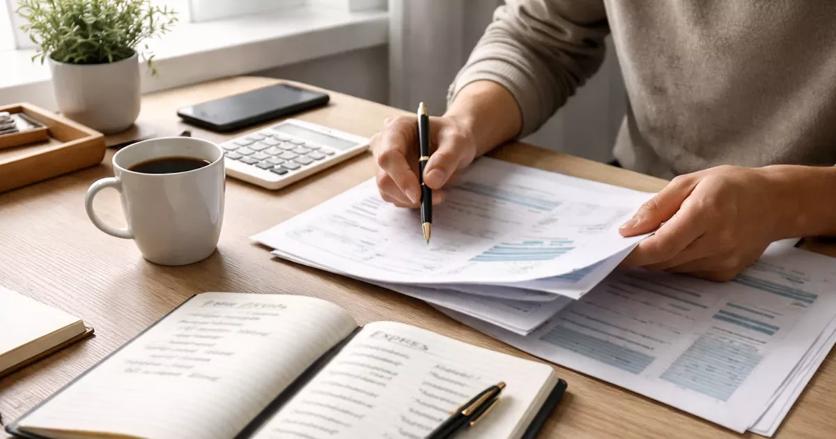 Persona organizando su presupuesto para apuestas deportivas con libreta