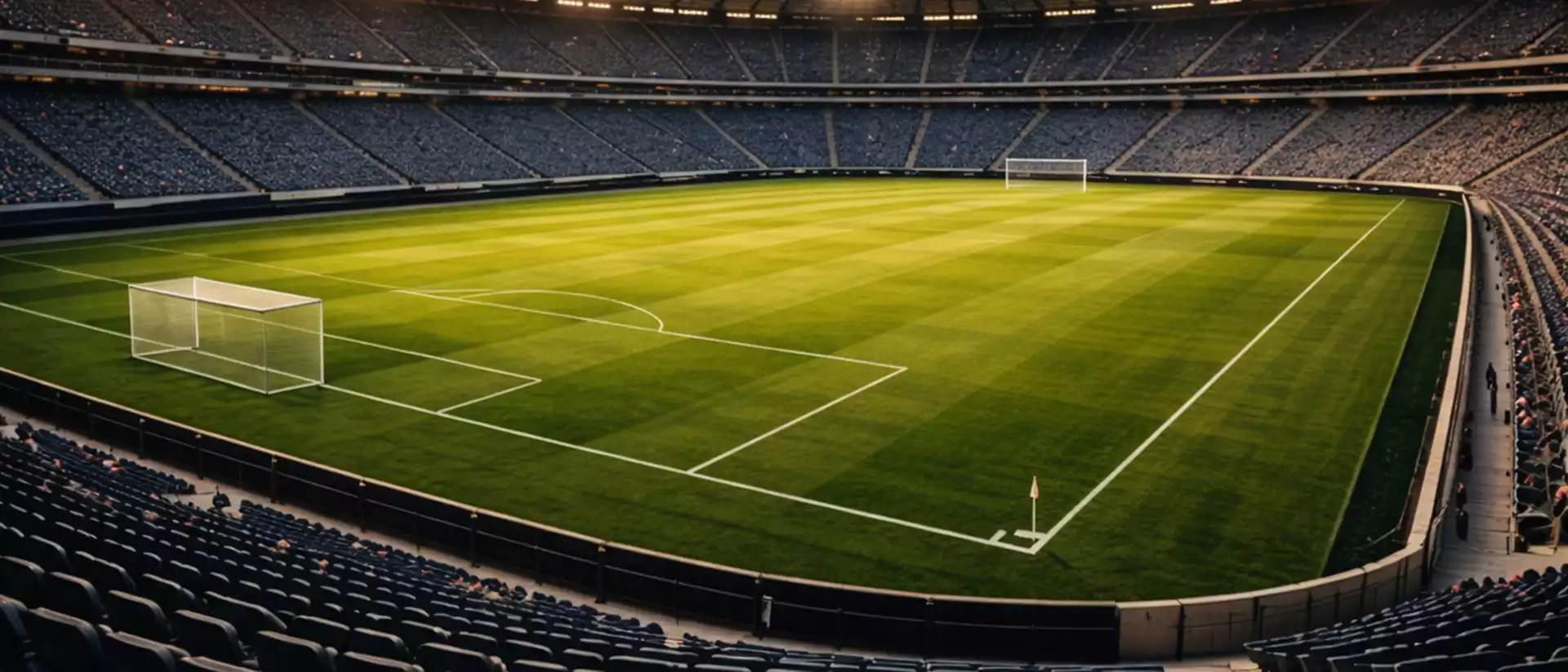 Estadio de fútbol iluminado durante un partido nocturno con aficionados en las gradas
